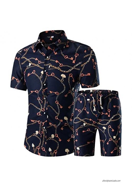 RRINSINS Men Casual Short Sleeve Shirt and Shorts Printed 2 Pieces Set Outfits 10 XXXL