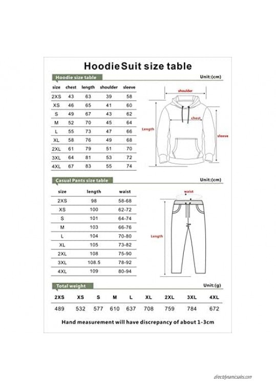 Unisex Printed Black Hoodies Sweatpants Two Piece Set Suit for Men Women Outwear