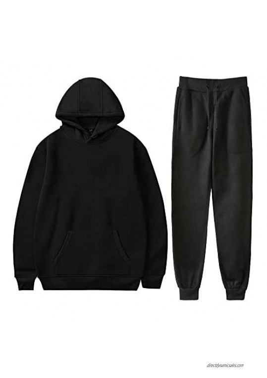 Unisex Printed Black Hoodies Sweatpants Two Piece Set Suit for Men Women Outwear