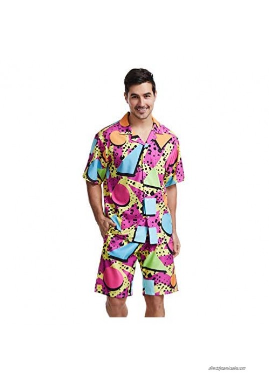 Vintage 80s 90s Memphis 2 Piece Hawaiian Shirt and Shorts Suit Button Down Short Sleeve Shirt Beach Shorts Beach Outfits Sets