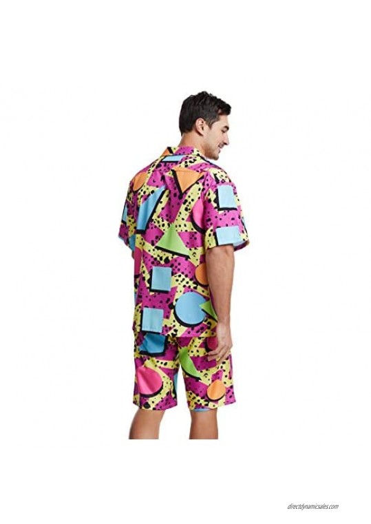 Vintage 80s 90s Memphis 2 Piece Hawaiian Shirt and Shorts Suit Button Down Short Sleeve Shirt Beach Shorts Beach Outfits Sets