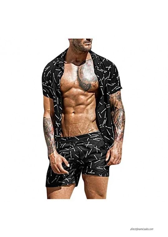 Xiloccer Men's Hawaiian Shirt Suits 2021 Mens Summer Outfit Men's Casual Tracksuit Men's 2 Piece Beach Shirts Suits Gift