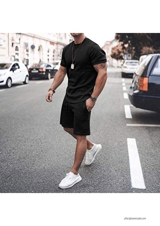 Yhjh Man's Dark Color System Running Jogger Set Sport Fitness Workout Mens Track Suit Gym Sets with Top & Short of 2 Piece