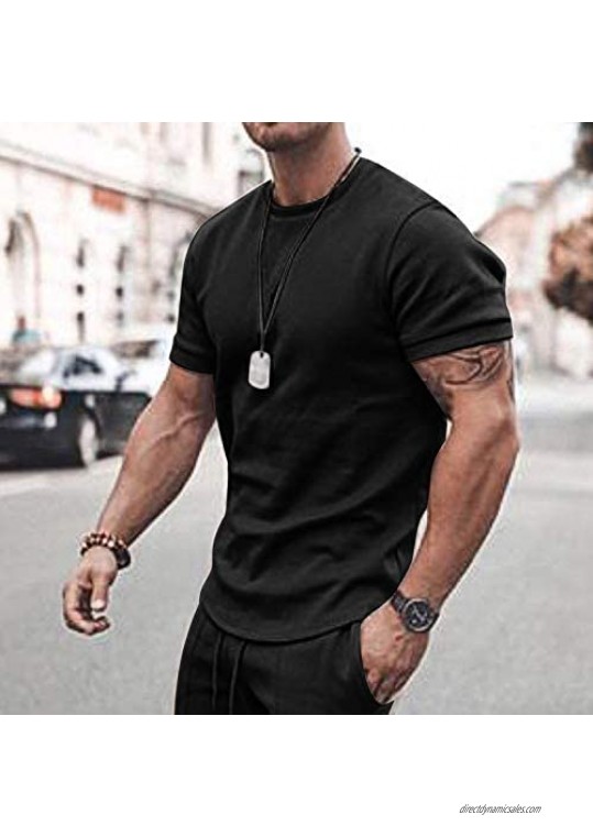 Yhjh Man's Dark Color System Running Jogger Set Sport Fitness Workout Mens Track Suit Gym Sets with Top & Short of 2 Piece