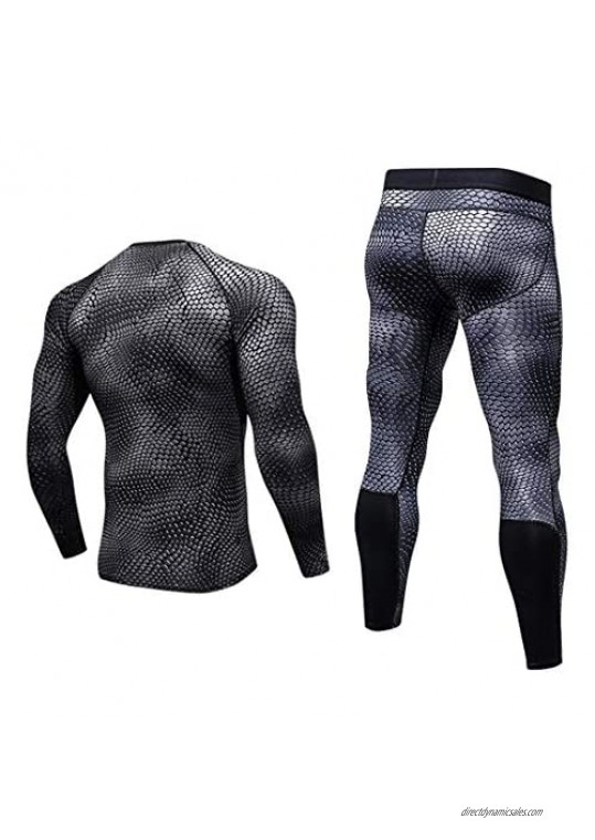 2 Pcs Men's Workout Set with Compression Pants Long Sleeve Shirts Compression Suits for Running Cycling