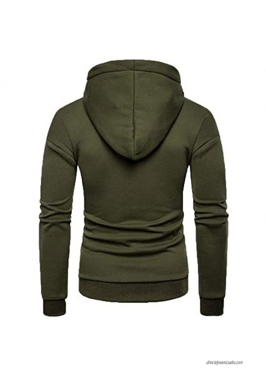 Mens Basic Zipper Solid Color Pullover Long Sleeve Hooded Sweatshirt Tops