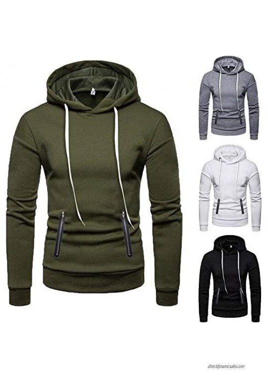 Mens Basic Zipper Solid Color Pullover Long Sleeve Hooded Sweatshirt Tops
