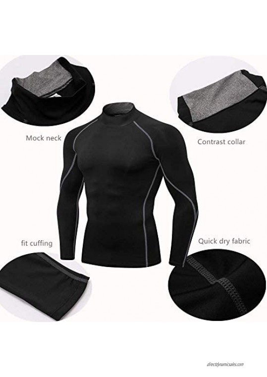 Men's Workout Compression Tops Long Sleeve Athletic Running Gym Shirts Mock Neck Winter BaseLayers #1058