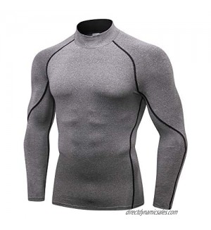 Men's Workout Compression Tops Long Sleeve Athletic Running Gym Shirts Mock Neck Winter BaseLayers #1058