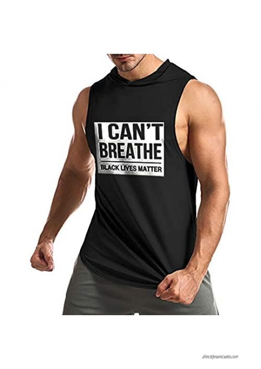 Men's Workout Hooded Tank Tops I Can't Breathe Black Lives Matter Sleeveless Gym Hoodies Bodybuilding Cut Off T-Shirts