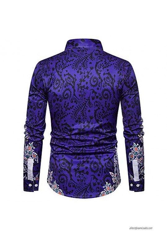 MODOQO Long Sleeve Men's Button Down African Dashiki Print Casual Shirt Tops