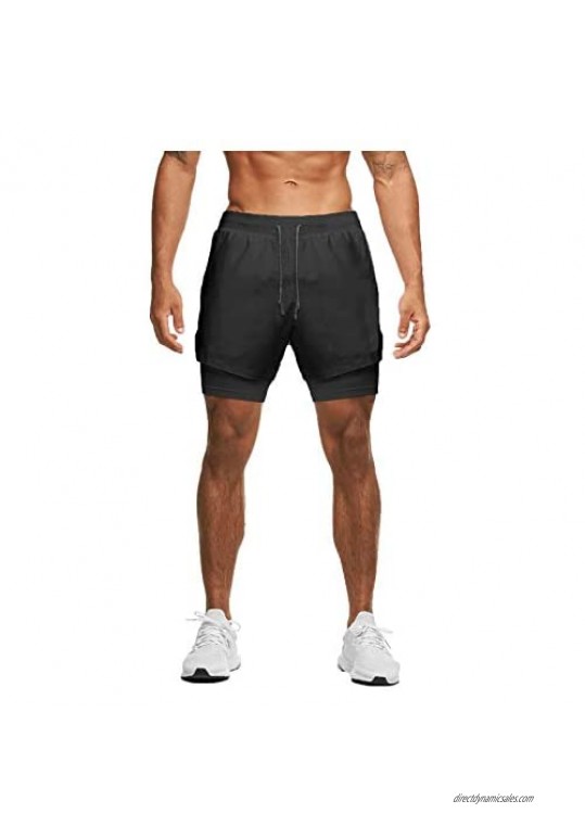 Uppada Men's 2 in 1 Running Shorts Drawstring Sweatpants Workout Jogging Shorts with Pockets