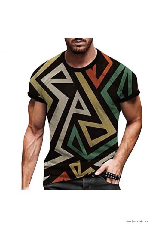 Uppada Men's Geometric Shirts for Men Casual Fashion Short Sleeve Shirts Crewneck