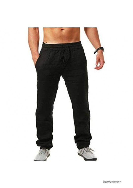 Uppada Men's Linen Loose Casual Pants Drawstring with Pockets Breathable Beach Yoga