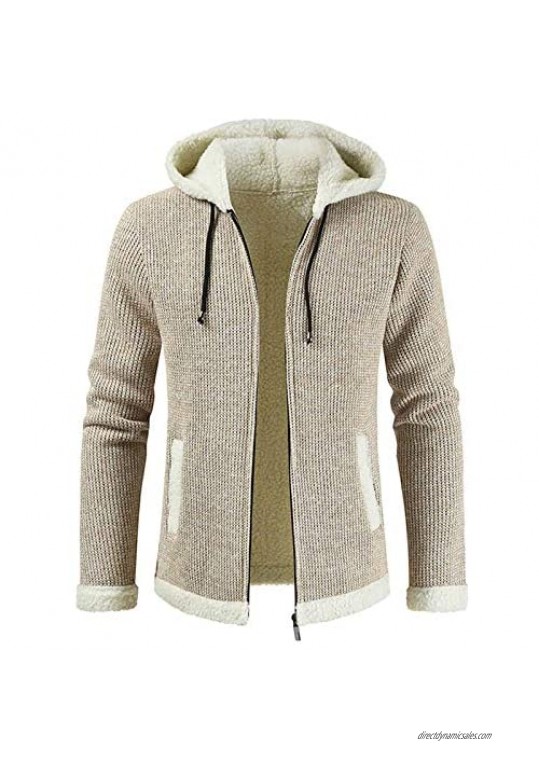 WUAI-Men Full Zip Hooded Cardigan Sweater Casual Knitted Warm Sweater Jacket with Pockets