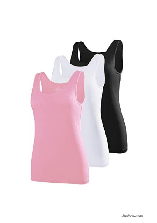 AMVELOP Basic Womens Tank Tops 3 Pack Undershirts Black White Pink XL
