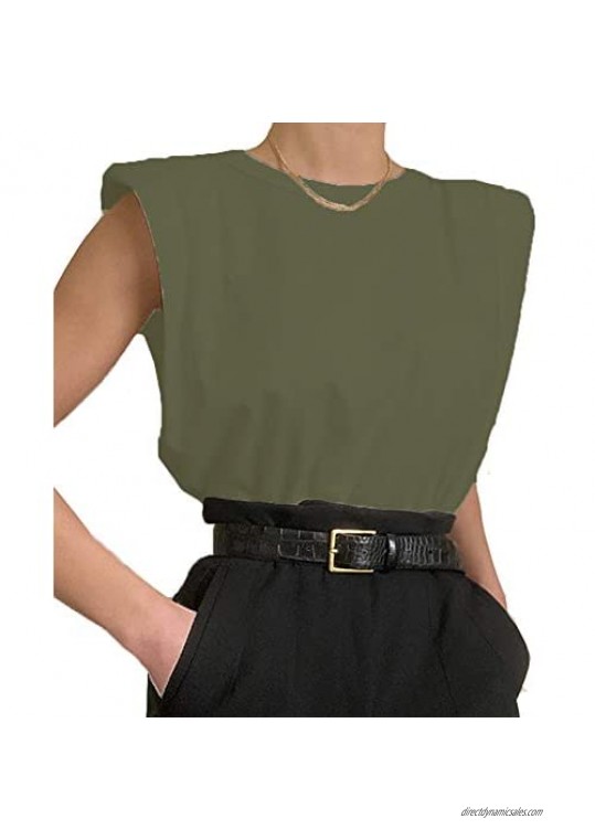 Antopmen Women Summer Crew Neck Tie-Dye Tees Shoulder Pad Sleeveless Tanks Top Cotton Fashion Loose Casual T-Shirts