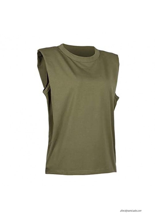 Antopmen Women Summer Crew Neck Tie-Dye Tees Shoulder Pad Sleeveless Tanks Top Cotton Fashion Loose Casual T-Shirts