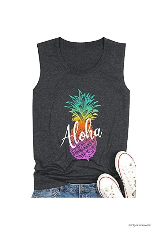 Aoymay Women Colorful Pineapple Sunglasses Beach Tank Tops Funny Graphic Print Casual Summer Sleeveless Tee Shirts