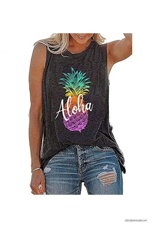 Aoymay Women Colorful Pineapple Sunglasses Beach Tank Tops Funny Graphic Print Casual Summer Sleeveless Tee Shirts