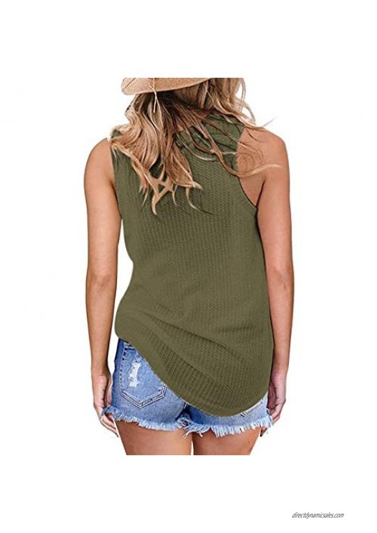 AUSELILY Womens Sleeveless Casual Tops Cute Twist Knot Waffle Knit Shirts Tank Tops