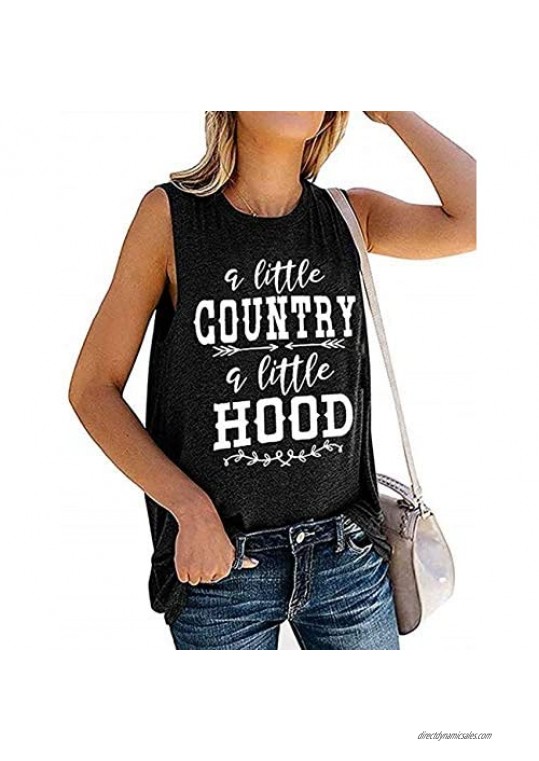 BANGELY Counrty Music Tank Tops Women A Little Country A Little Hood Tee Funny Letter Print Sleeveless Tops