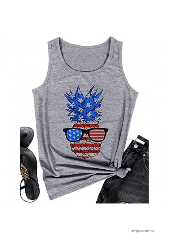BANGELY Women American Flag Pineapple Tank Tops Funny 4th of July Patriotic Graphic Tee Casual Summer Sleeveless Shirts