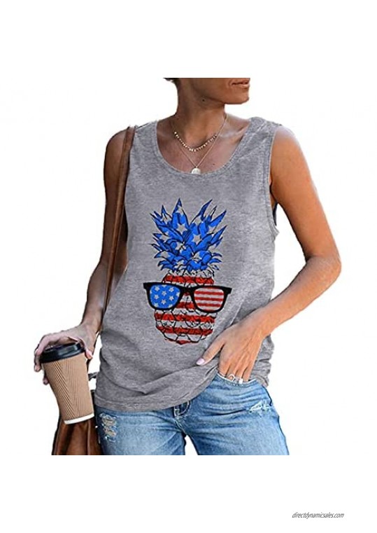 BANGELY Women American Flag Pineapple Tank Tops Funny 4th of July Patriotic Graphic Tee Casual Summer Sleeveless Shirts