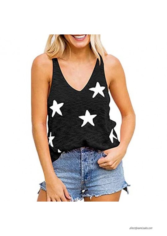 CinShein Womens Vest Summer Knit Tank Tops Casual V Neck Sleeveless Star Loose Fit Tunic Spaghetti Strap Camisole Shirt