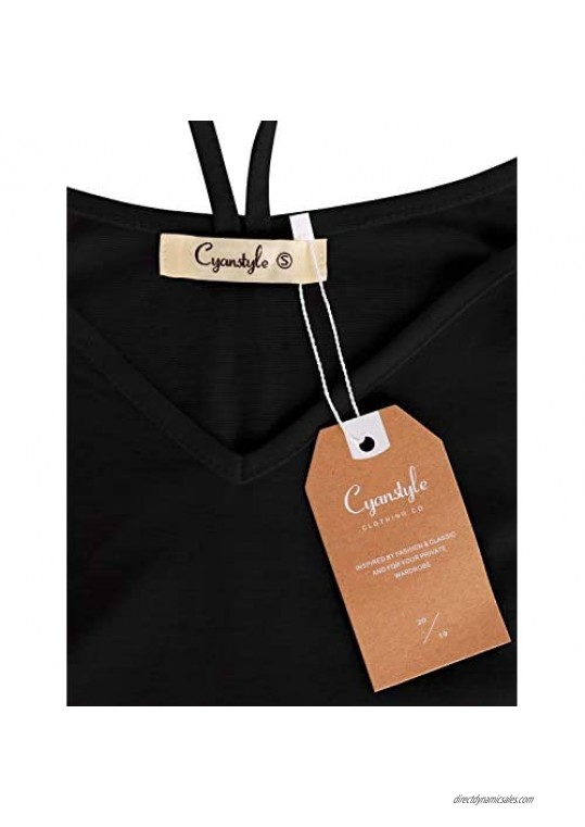 Cyanstyle Women's Flowy V Neck Double Spaghetti Strap Tank Tops Camisole Shirts