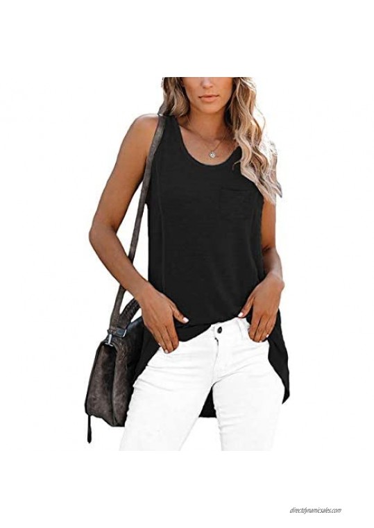 Ebifin Womens Sleeveless Blouses Summer Casual Tank Tops Loose Shirts Tunic Tank with Pocket