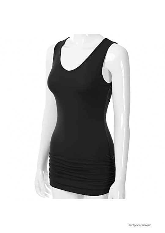 EIMIN Women's V-Neck Cami Sleeveless Stretch Comfy Shirring Tank Top (S-3XL)