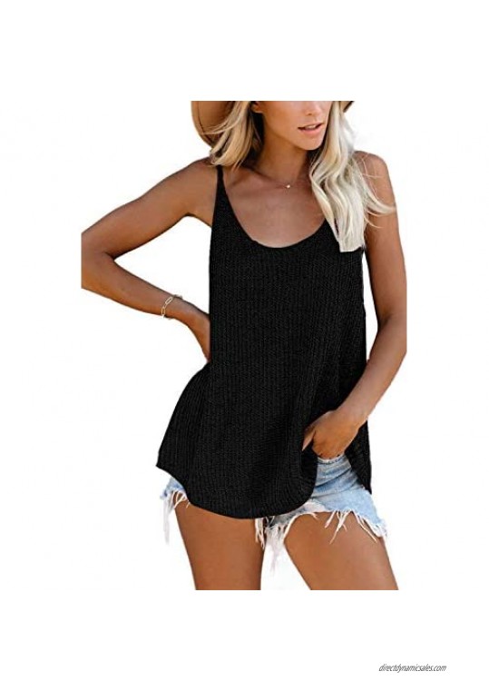 GOLDPKF Scoop Neck Knit Tank Tops and Blouses for Women Loose Fit Casual Shirts