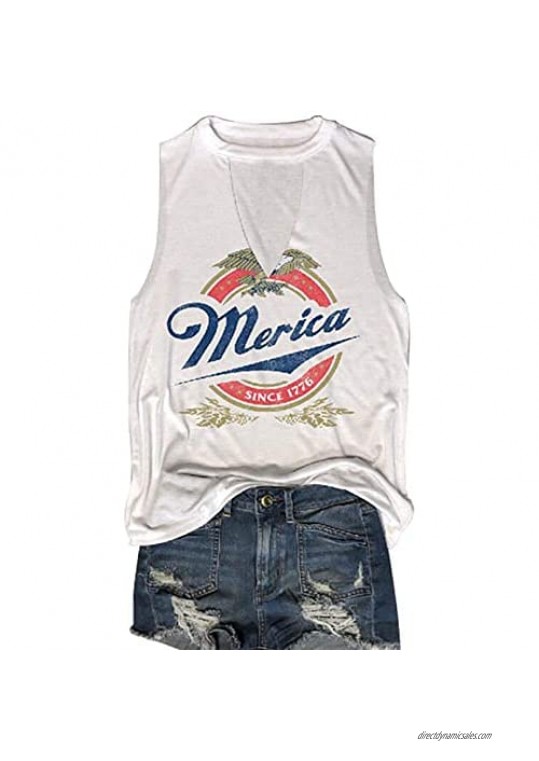 HDLTE Women Merica Since 1776 Tank Tops Sleeveless 4th of July Racerback T-Shirt Vest