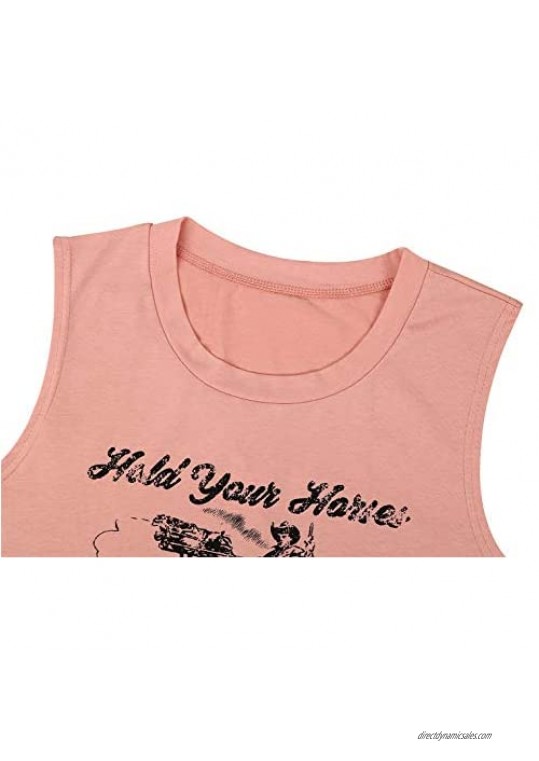 Hold Your Horses Tank Top Women Funny Rodeo Graphic Tees Vintage Cowboy Sleeveless Vest T Shirt