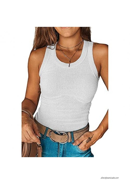 Imily Bela Women's Ribbed Tank Tops Summer Casual Racerback Knit Sleevelss Shirts