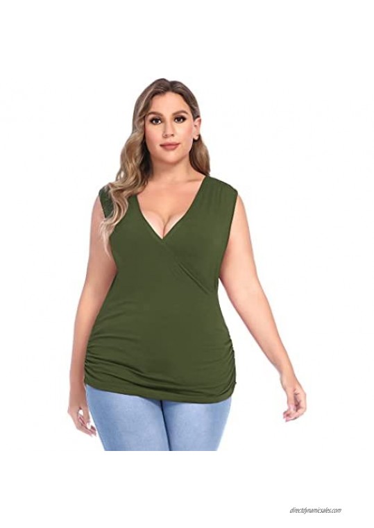 IN'VOLAND Women Plus Size Tank Tops Wrap Casual Tunics Blouses Shirts V Neck Drape Sleeveless Sexy