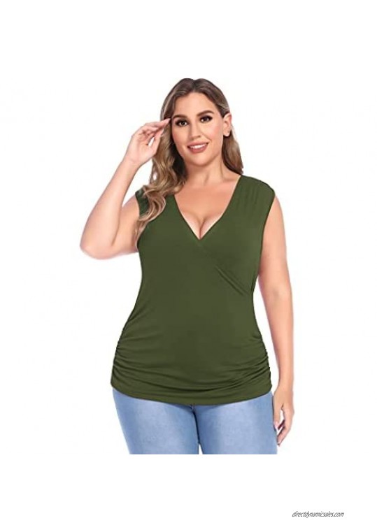 IN'VOLAND Women Plus Size Tank Tops Wrap Casual Tunics Blouses Shirts V Neck Drape Sleeveless Sexy