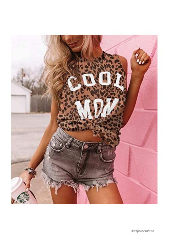 LACOZY Women Summer Tops Graphic Tee Leopard Print Tank Top Sleeveless Cool Mom Tunic Shirt