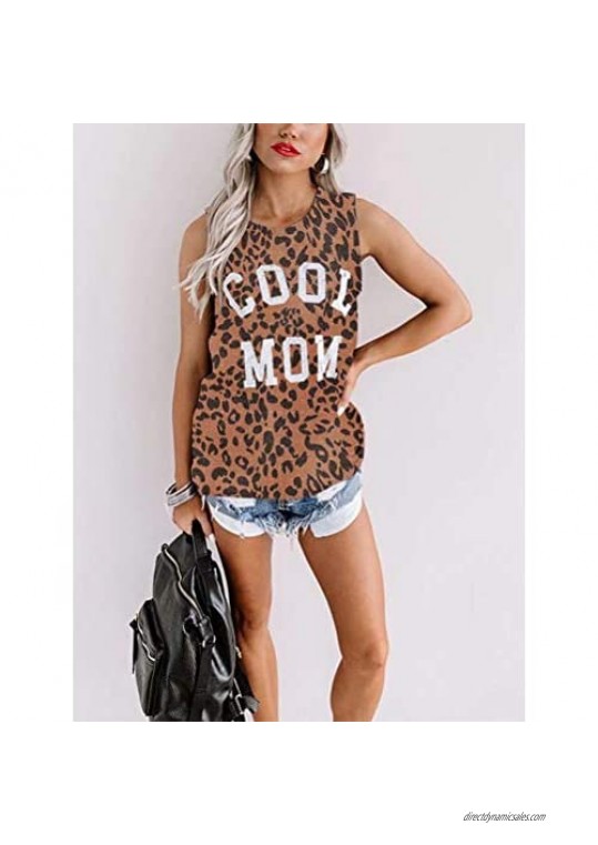 LACOZY Women Summer Tops Graphic Tee Leopard Print Tank Top Sleeveless Cool Mom Tunic Shirt