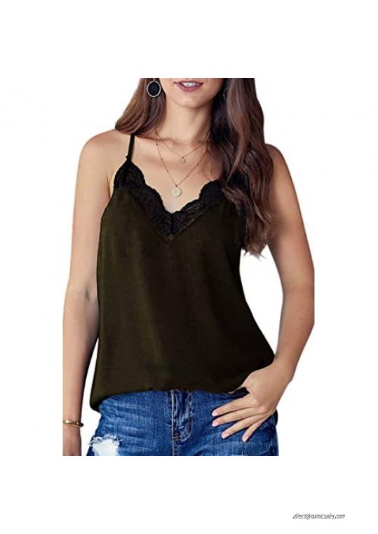Ladybranch Lace Tank Tops for Women Sexy V-Neck Cami Tops Summer Casual Print Blouses