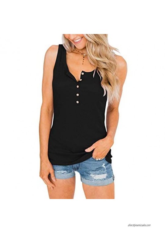 PRETTODAY Women's Summer Henley Scoop Neck Tank Tops Button Up Sleeveless Shirts Casual Camisole