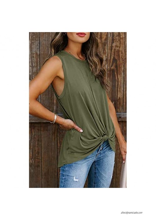 Ruanyu Womens Tie Knot Tank Tops Summer Casual Sleeveless T Shirts Solid Crew Neck Loose Fit Tunics