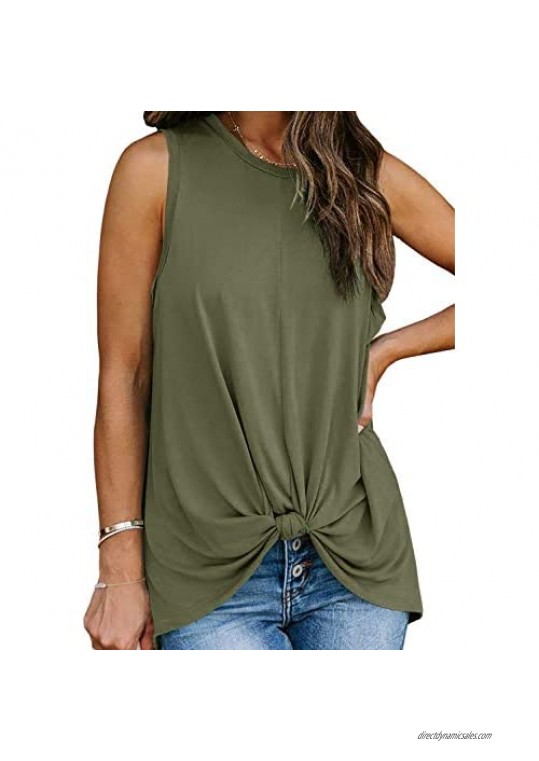 Ruanyu Womens Tie Knot Tank Tops Summer Casual Sleeveless T Shirts Solid Crew Neck Loose Fit Tunics