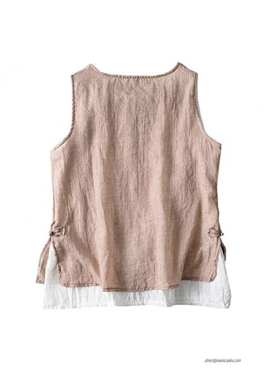 SCOFEEL Women's Sleeveless Lightweight Linen Summer Vest Tank Top Double-Layered Shirt