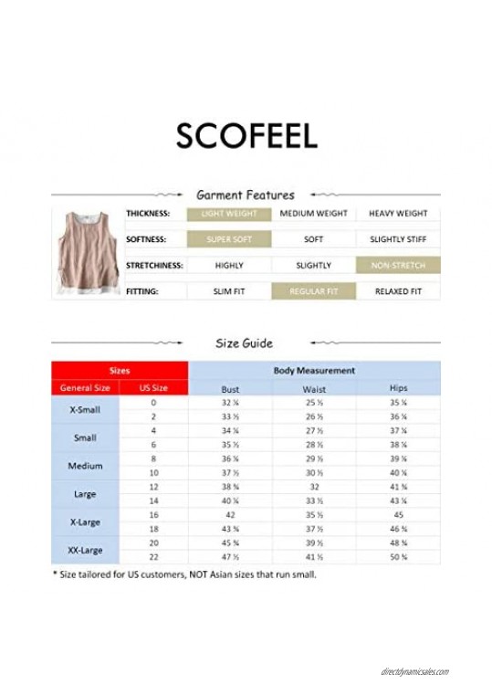 SCOFEEL Women's Sleeveless Lightweight Linen Summer Vest Tank Top Double-Layered Shirt