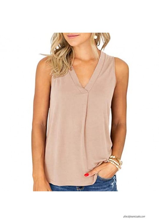Syktkmx Womens Office Sleeveless Shirts V Neck Tank Tops Long Loose Solid Comfy Tee