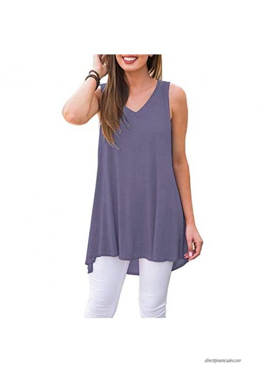 WNEEDU Women's Summer Sleeveless Tunic Casual V-Neck T-Shirt Tank Tops Blouse