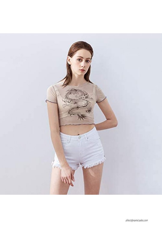 Women Chinese Dragon Snake Printed Cropped Sexy Black Backless Strap Crop Tops