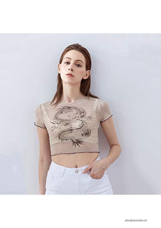 Women Chinese Dragon Snake Printed Cropped Sexy Black Backless Strap Crop Tops
